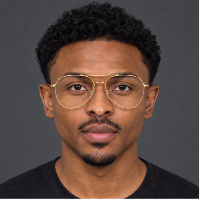 The same heart-shaped face wearing gold aviator glasses