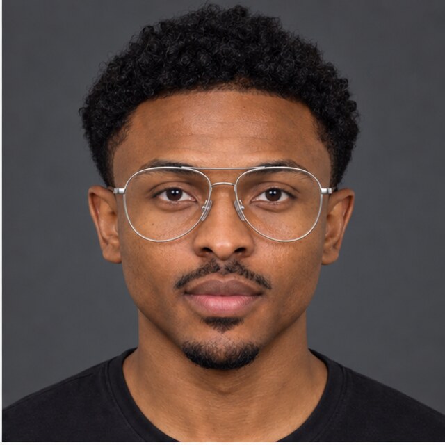 The same heart-shaped face wearing silver aviator glasses
