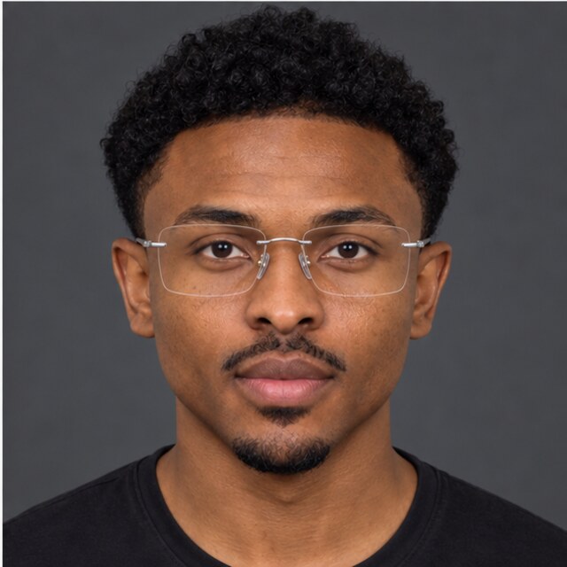 The same heart-shaped face wearing titanium rimless glasses