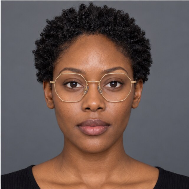 The same oval face wearing geometric glasses