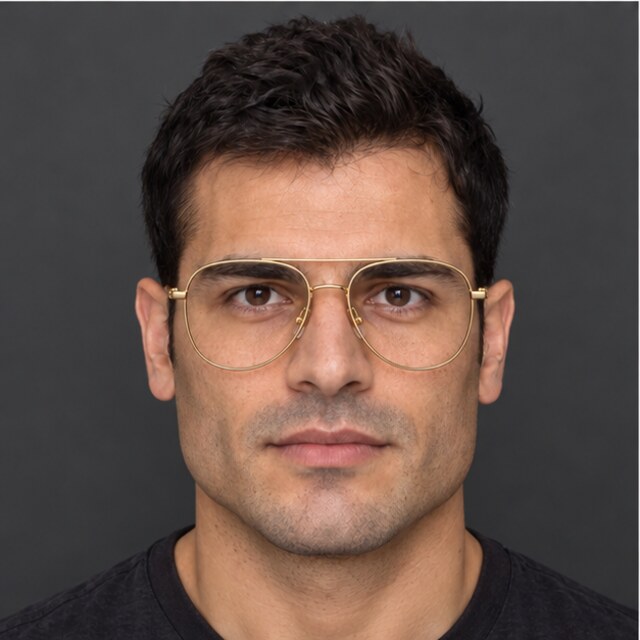 The same square face wearing gold aviator glasses