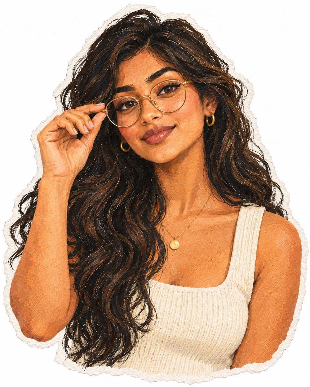 Portrait of someone wearing thin gold round wire glasses