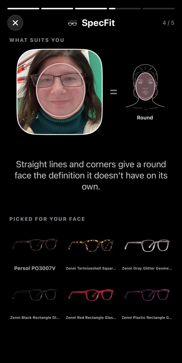 SpecFit What suits you screen with frames picked for a round face