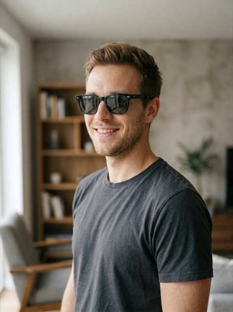 Man wearing black square sunglasses, turned side view render